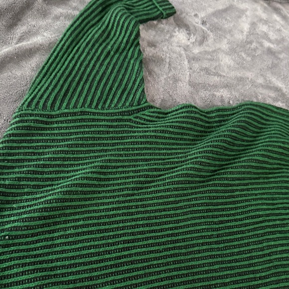 Zara Chic Green and Black Striped Turtleneck Sweater - Picture 3 of 5